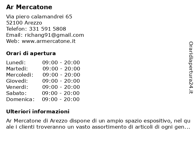 Orari di apertura Ar Mercatone Via piero calamandrei